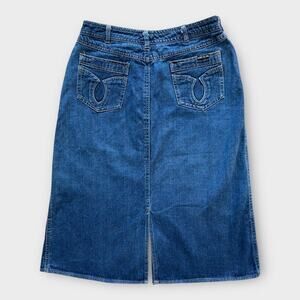 Vintage N' Est Ce Pas Denim Jean Midi Skirt Western Size 13/14 French Boho Retro